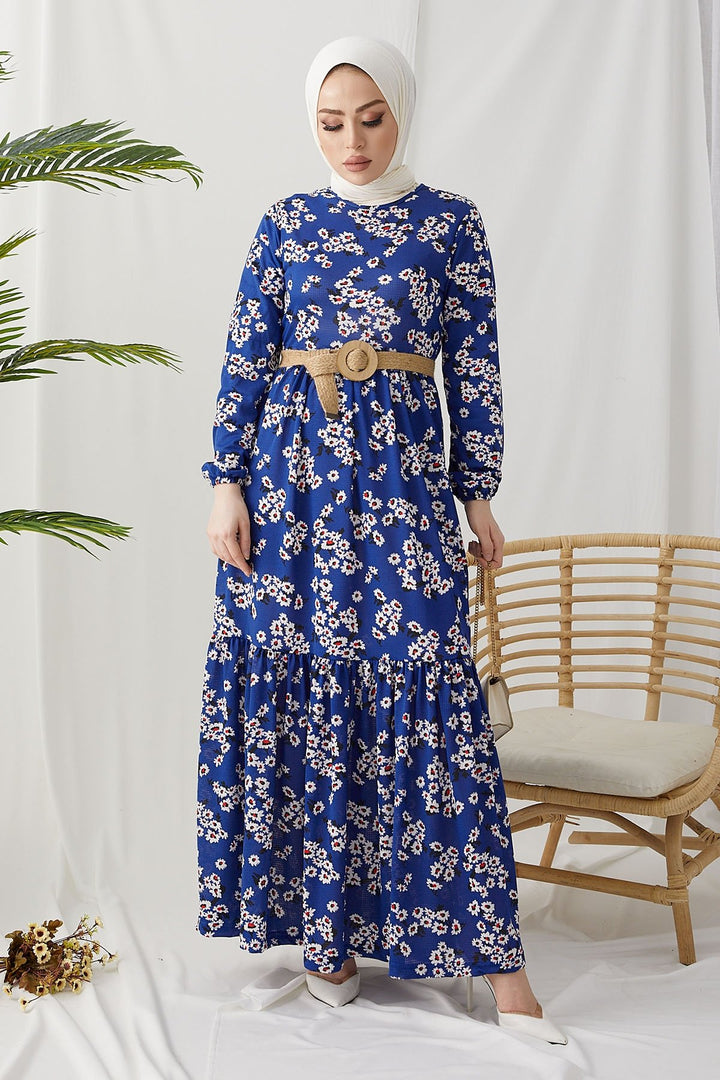 MDS Women Lesa Floral Straw Belted Dress - Indigo - Millcreek