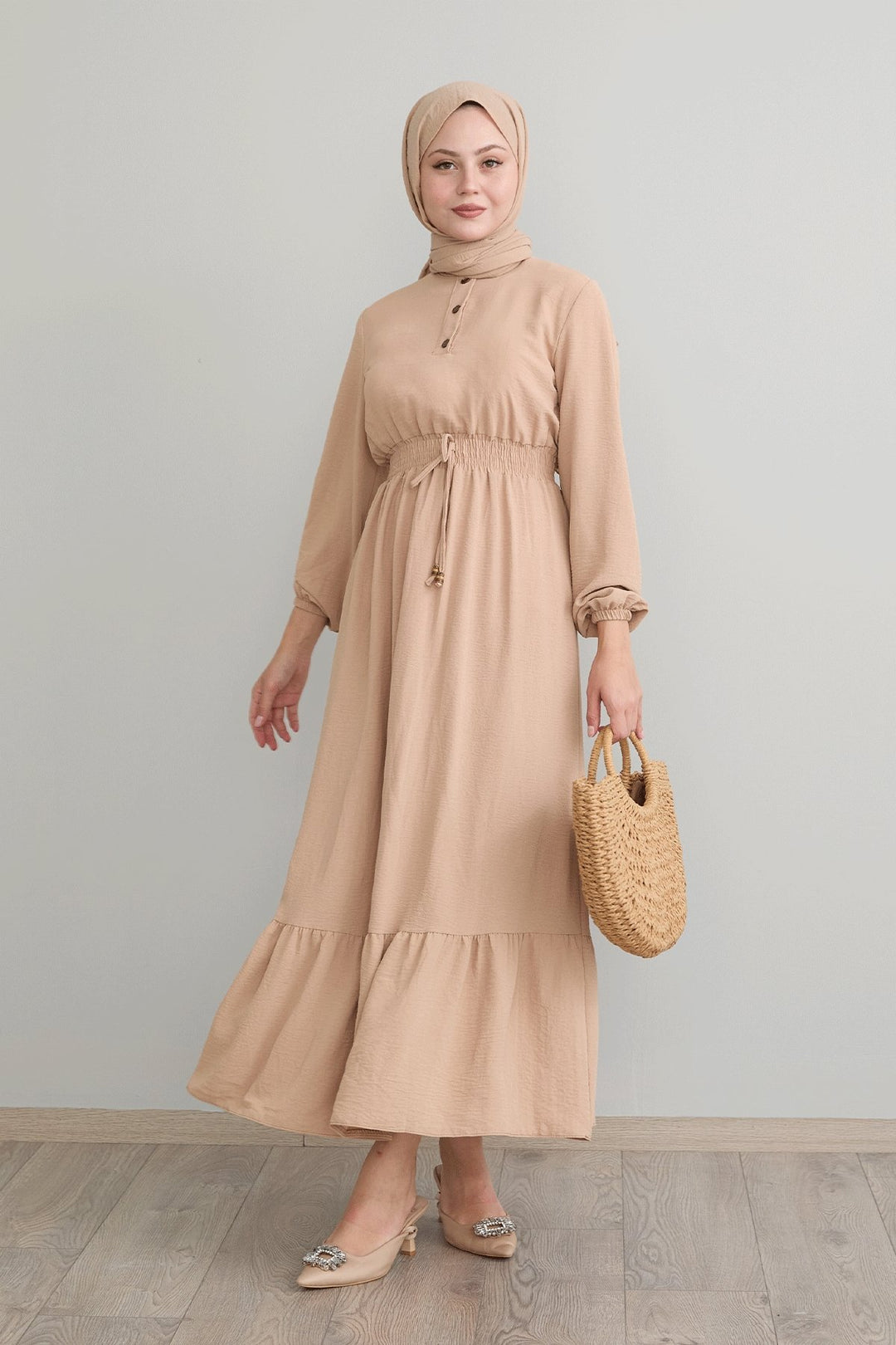 MDS Women Tena Belly Elastic Waist Dress - Beige - Oviedo