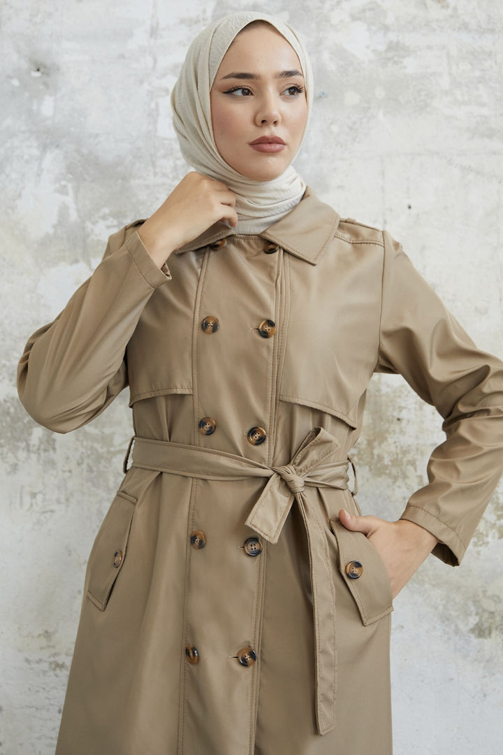 MDS Women Evelina Double Button Detail Trench Coat - Beige - Bristol