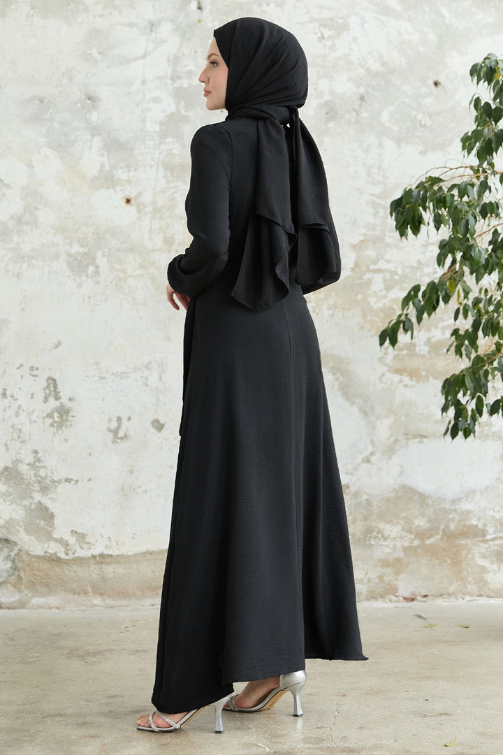 MDS Women Black A-line Dress with Front Tie Detail - Toowoomba