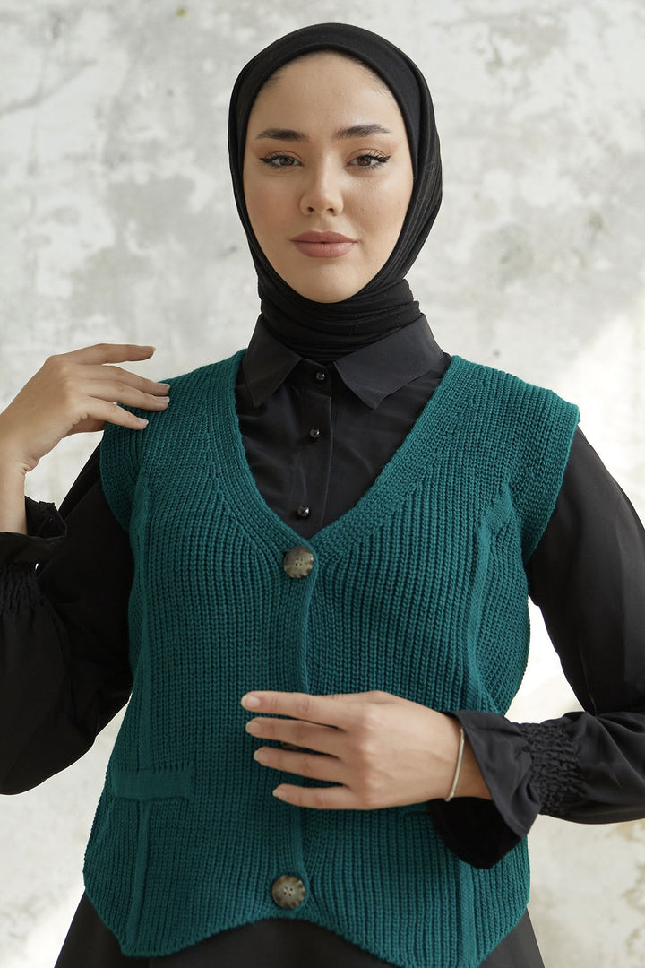 MDS Women Melven Buttoned Short Sweater - Petrol Green - Tokyo