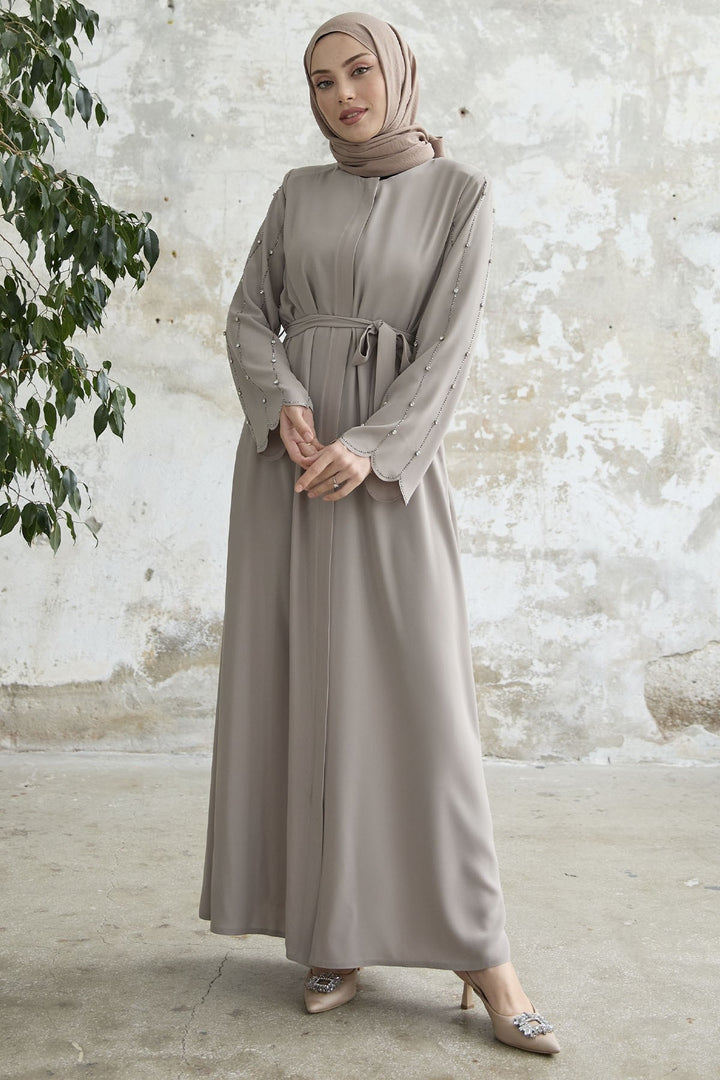 MDS Women Stone Processing Sleeve Abaya - Stone - Hagerstown
