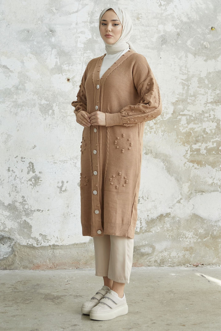 MDS Women Lomira Stone Button Detailed Knit Cardigan - Camel - Salina Cruz