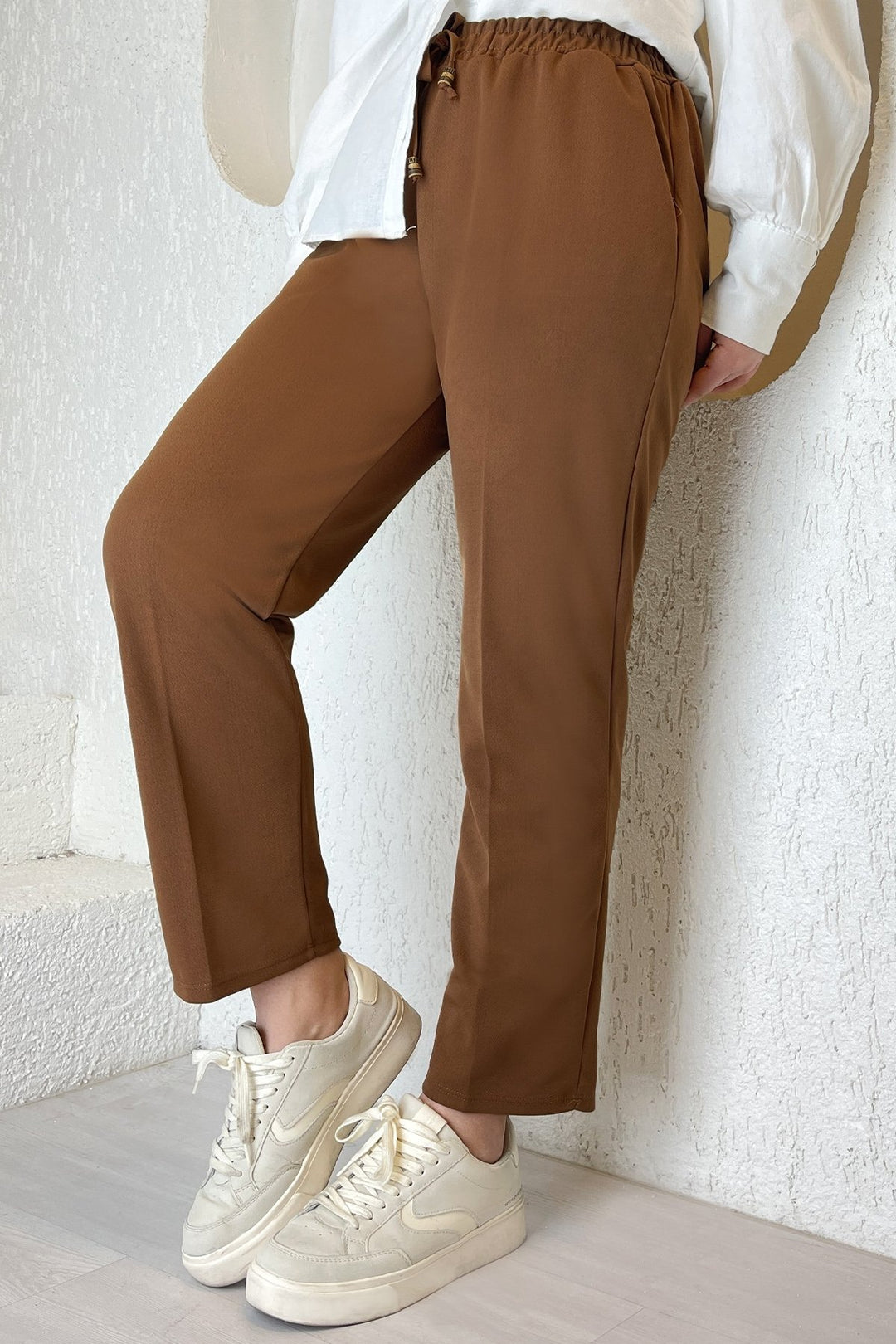 MDS Women Elasticated Waist Lycra Double Fabric Pants - Brown - Saint-Quentin