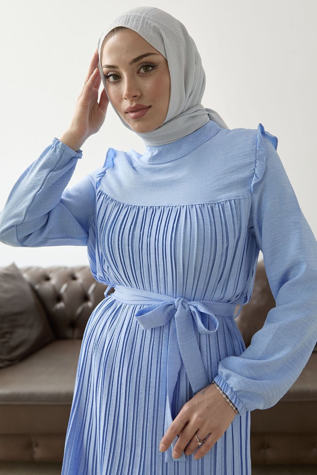 MDS Women Front Pleated Ruffle Detail Set - Baby Blue - Évry