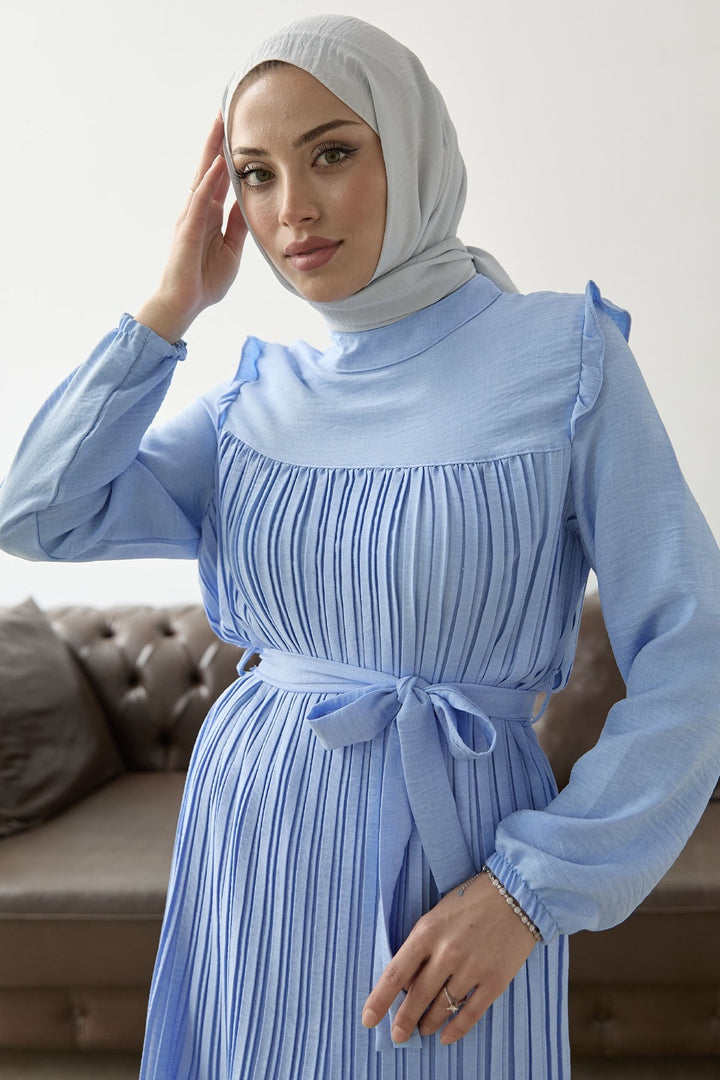 MDS Women Front Pleated Ruffle Detail Set - Baby Blue - Évry