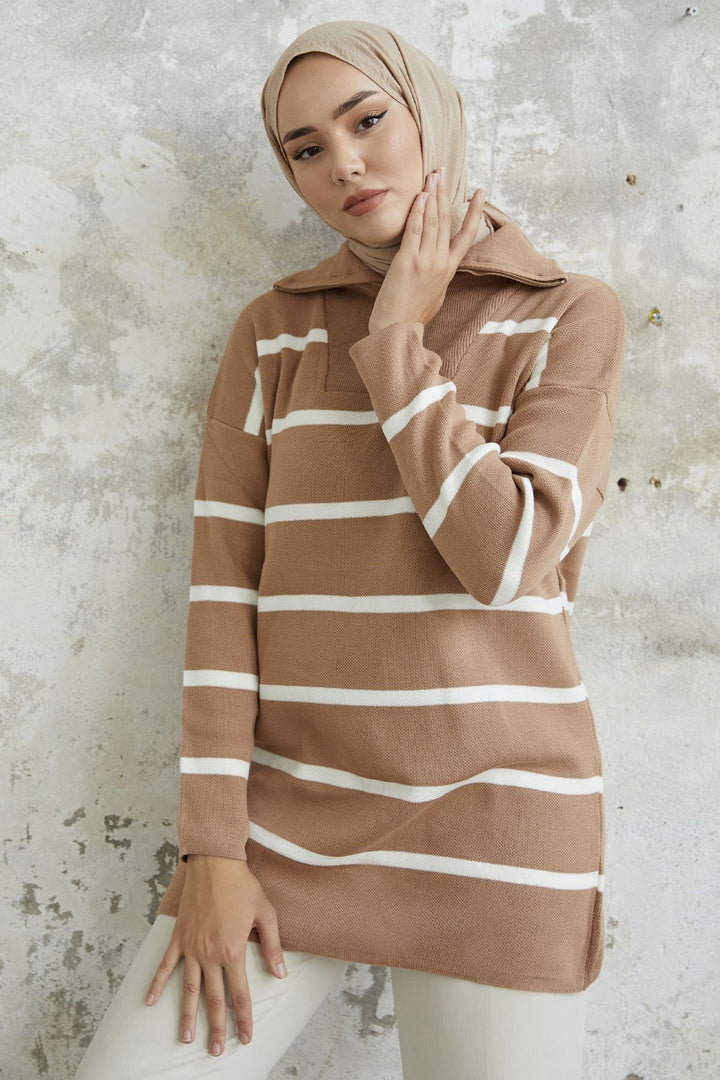 MDS Women Maroya Striped Knit Sweater - Camel - Pine Hills