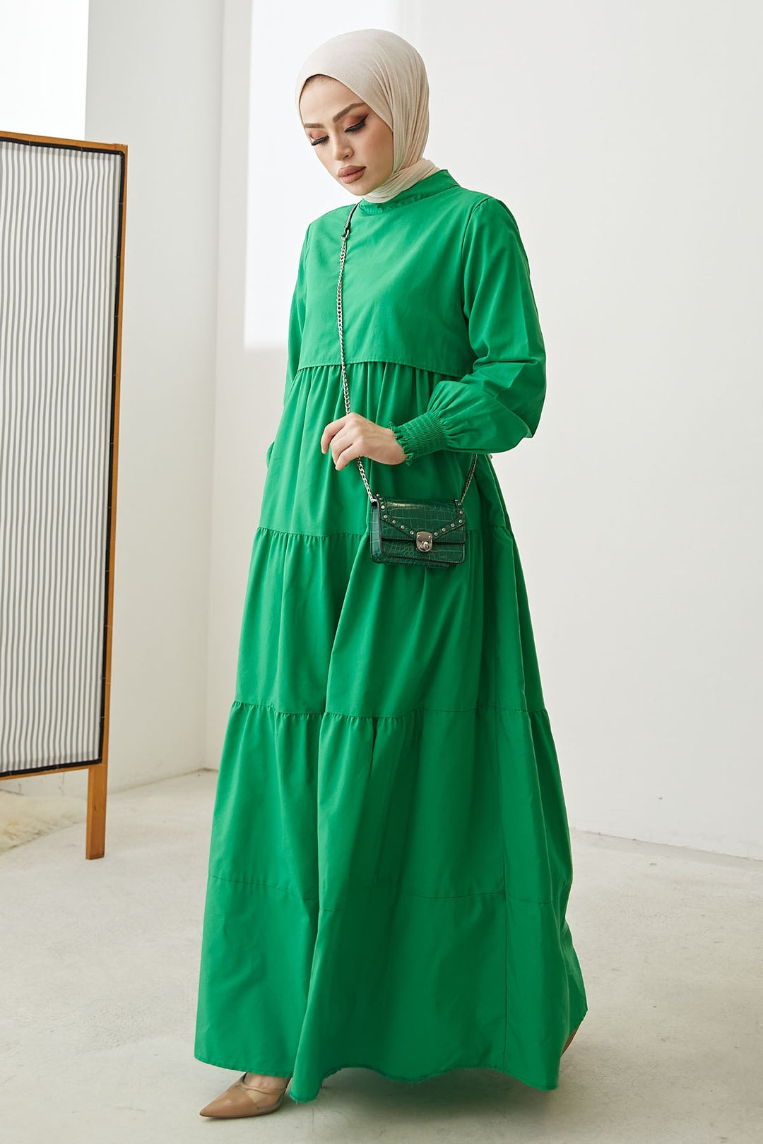MDS Women Single Layer Detail Loose Dress - Green - Lauderdale Lakes