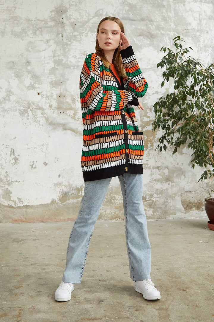 MDS Women Rana Patterned Cardigan - Black - Deinze