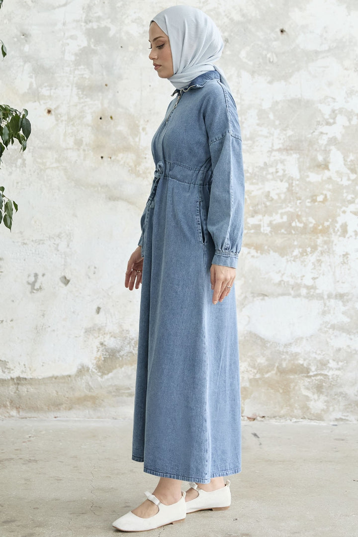 MDS Women Zippered Denim Dress - Blue - Pola de Siero