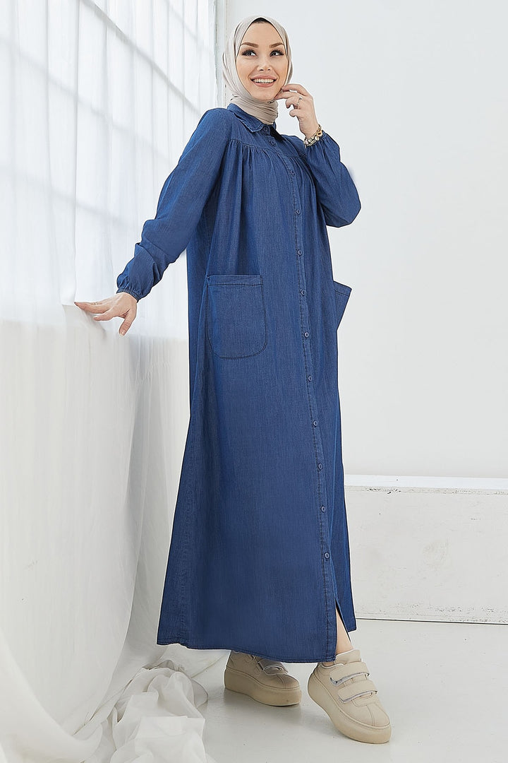MDS Women Mayra Robali Pocketed Denim Dress - Blue - Moortebeek