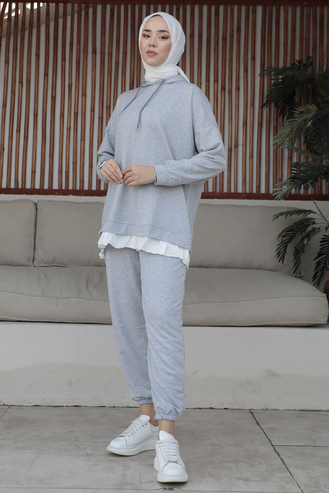 MDS Women Losya Sides Zippered Hooded Two Piece Set - Melange - Cabo San Lucas