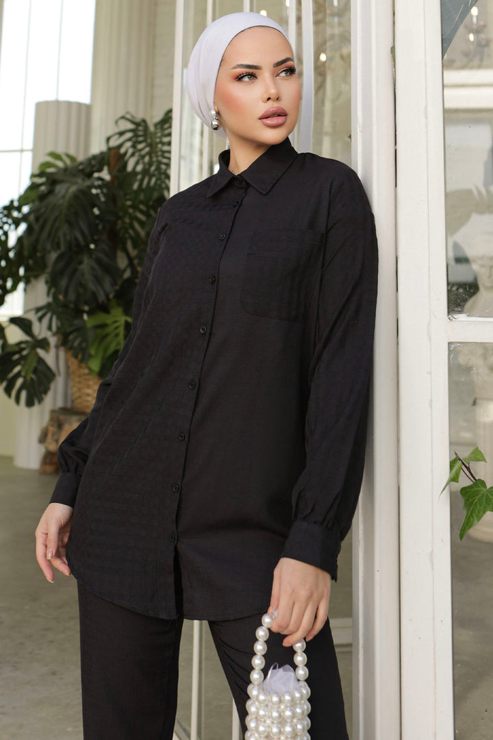 MDS Women Movra Petite Detail Shirt Set - Black - Sheffield