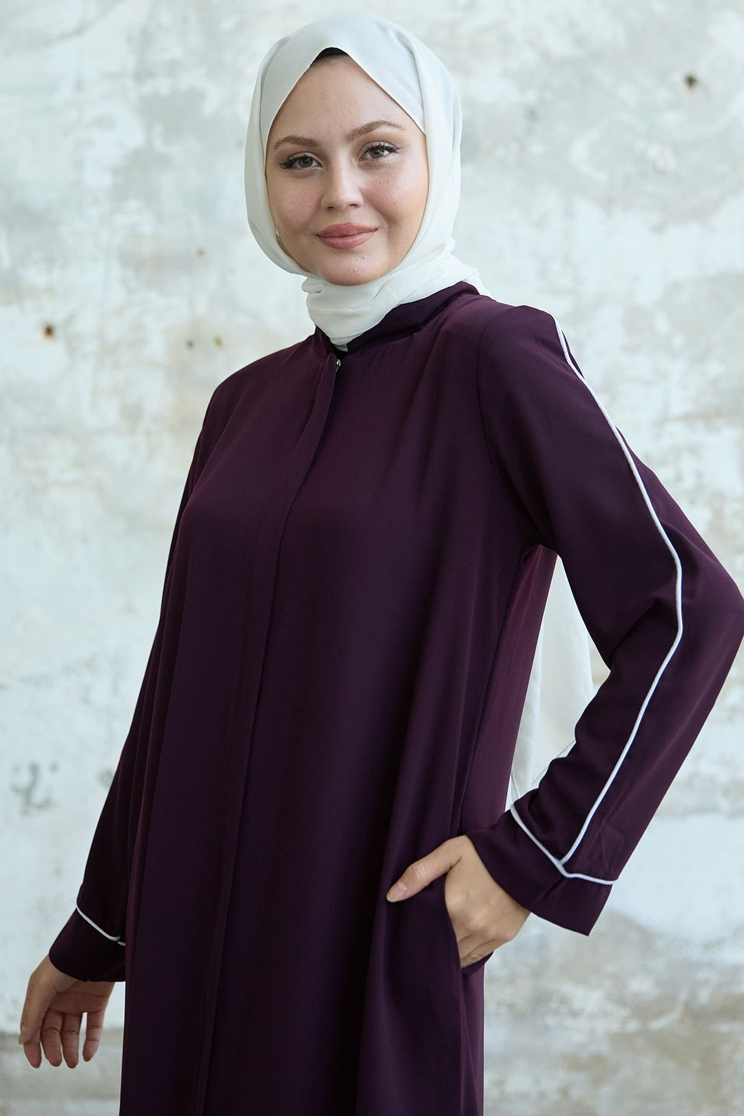 MDS Women Salvia Loose Sleeve Biye Patterned Purple Ferace - Leighton Buzzard