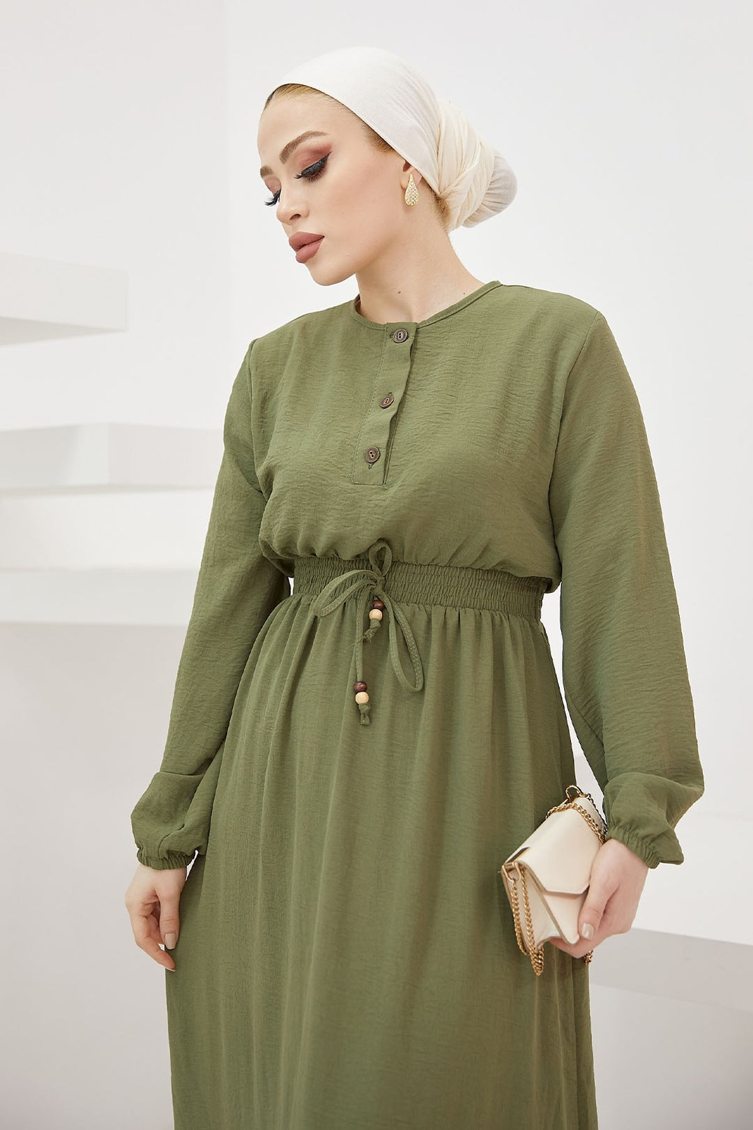 MDS Women Tena Beli Elastic Waist Dress - Khaki - Xánthi