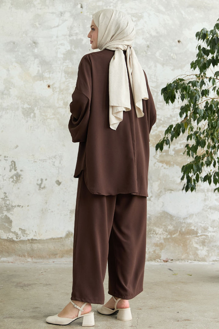 MDS Women Muno Balloon Sleeve Slouchy Bitter Coffee Set - Rechytsa