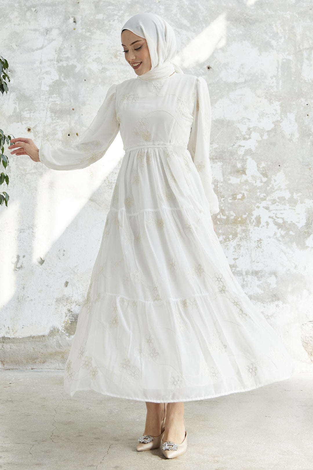 MDS Women Daisy Patterned Belted Chiffon Dress - White - Neuss