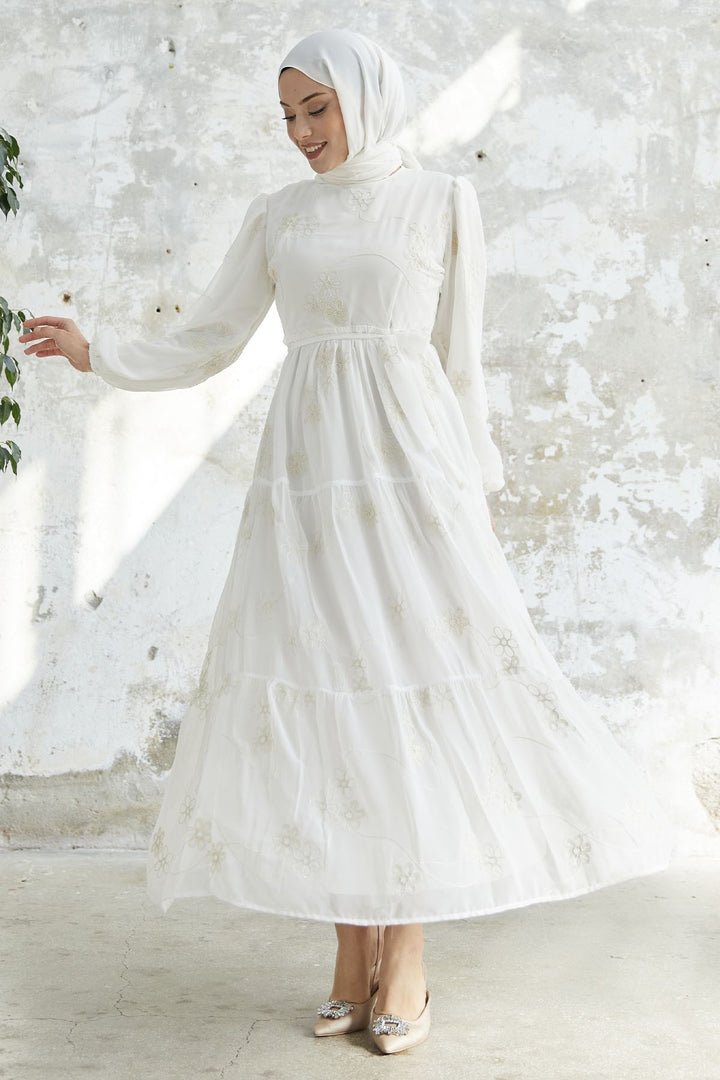 MDS Women Daisy Patterned Belted Chiffon Dress - White - Neuss