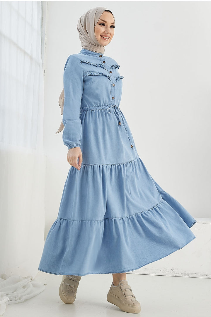 MDS Women Felen Frill Detailed Denim Dress - Light Blue - Fulda