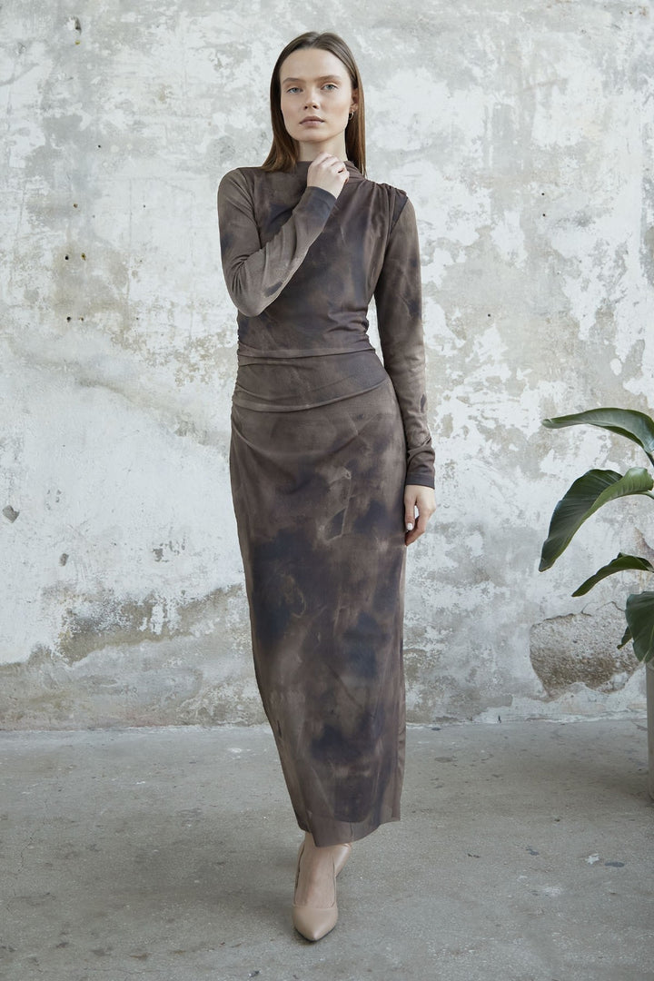 MDS Women Batik Pattern Tulle Dress - Khaki - Wunstorf