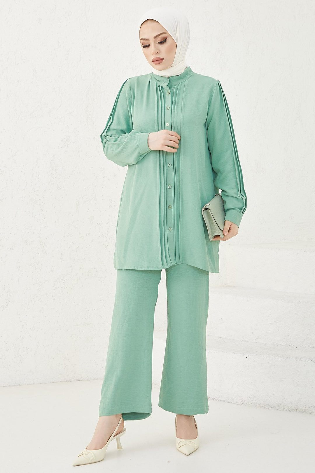 MDS Women Arm Pile Nerved Ayrobin Two Piece Set - Mint - Johns Creek
