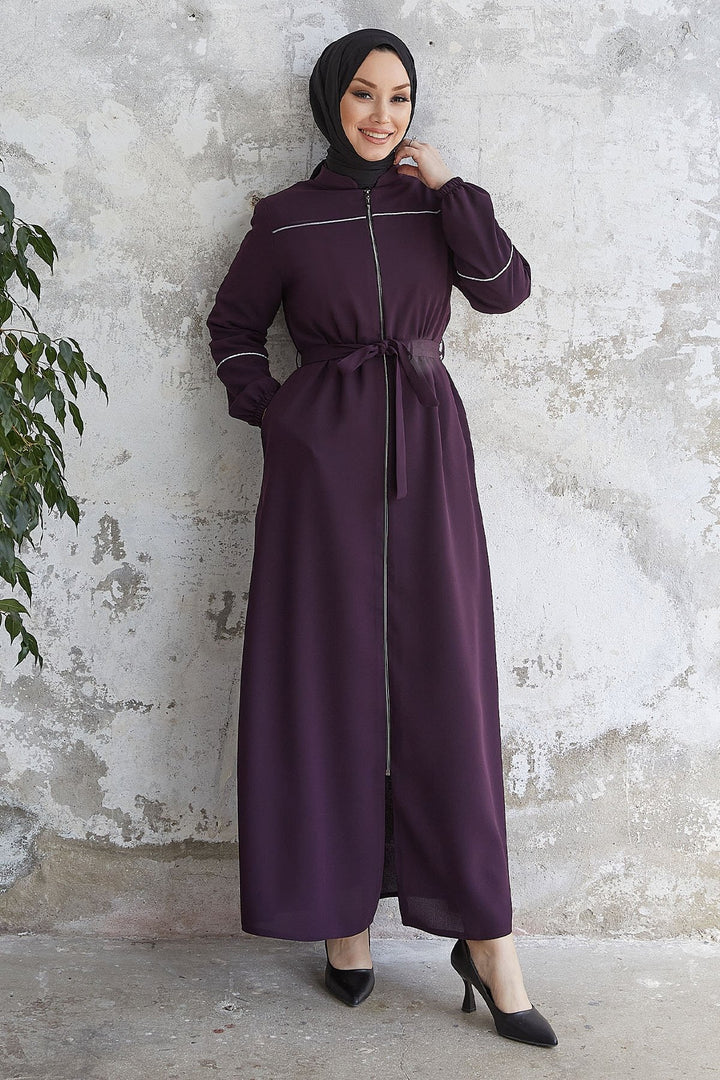 MDS Women Milena Embroidered Detail Belted Abaya - Purple - Huntington Station