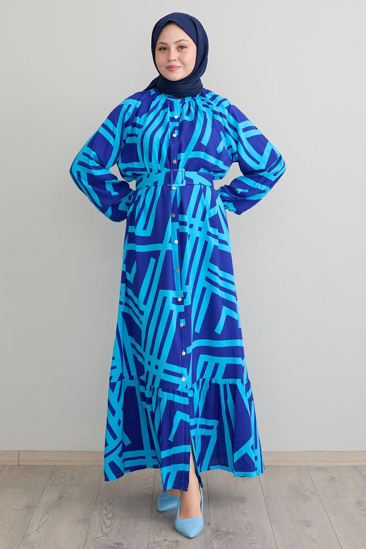 MDS Women Striped Belted Blue Viscose Dress - Valongo