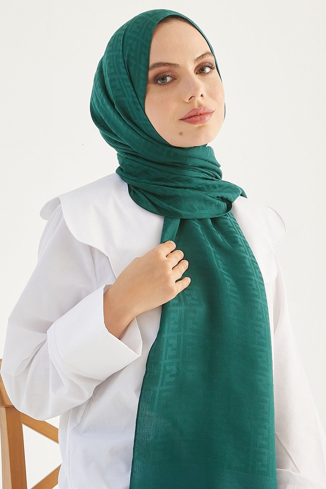 MDS Women Handwoven Jacquard Cotton Scarf - Petrol Green - Toms River
