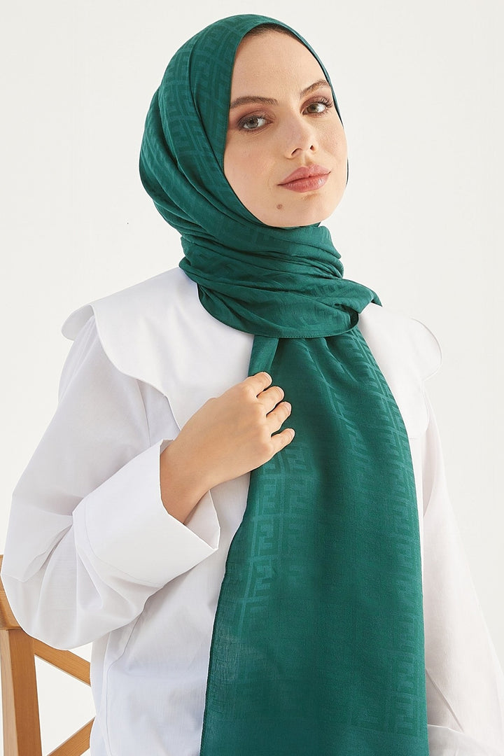 MDS Women Handwoven Jacquard Cotton Scarf - Petrol Green - Toms River