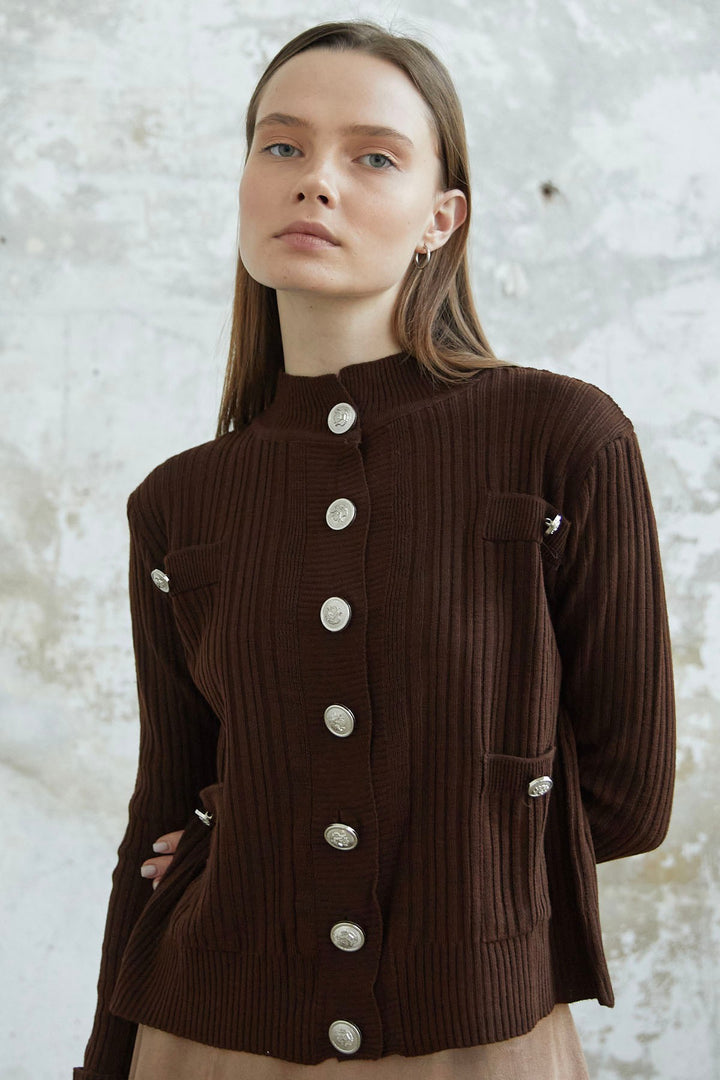 MDS Women Marin Buttoned Short Cardigan - Bitter Coffee - Passau