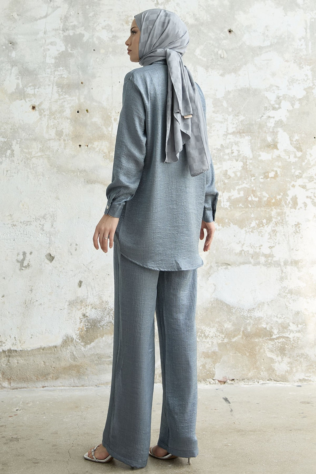 MDS Women Shirt Collar Sequined Two-Piece Set - Gray - Piraeus