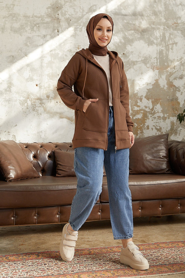 MDS Women Alena Pocket Zippered Polar Sweatshirt - Brown - Boston