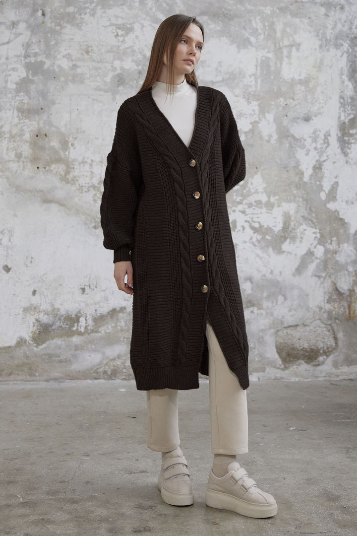 MDS Women Evia Buttoned Knit Cardigan - Bitter Coffee - Marijampolė