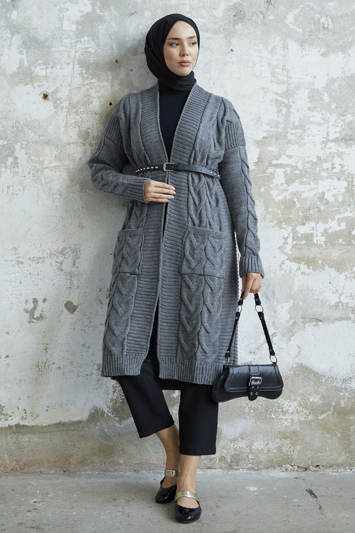 MDS Women Eriyas Braided Pocketed Cardigan - Anthracite - Bossier City