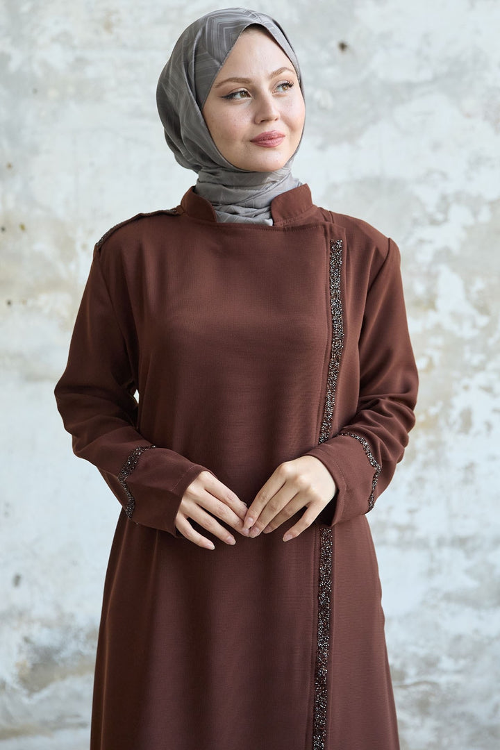 MDS Women Stone-embellished Tab Ferace with Collar and Front Scarf - Oeiras