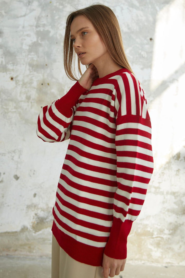 MDS Women Molya Striped Knit Tunic - Red - Coatepec Harinas