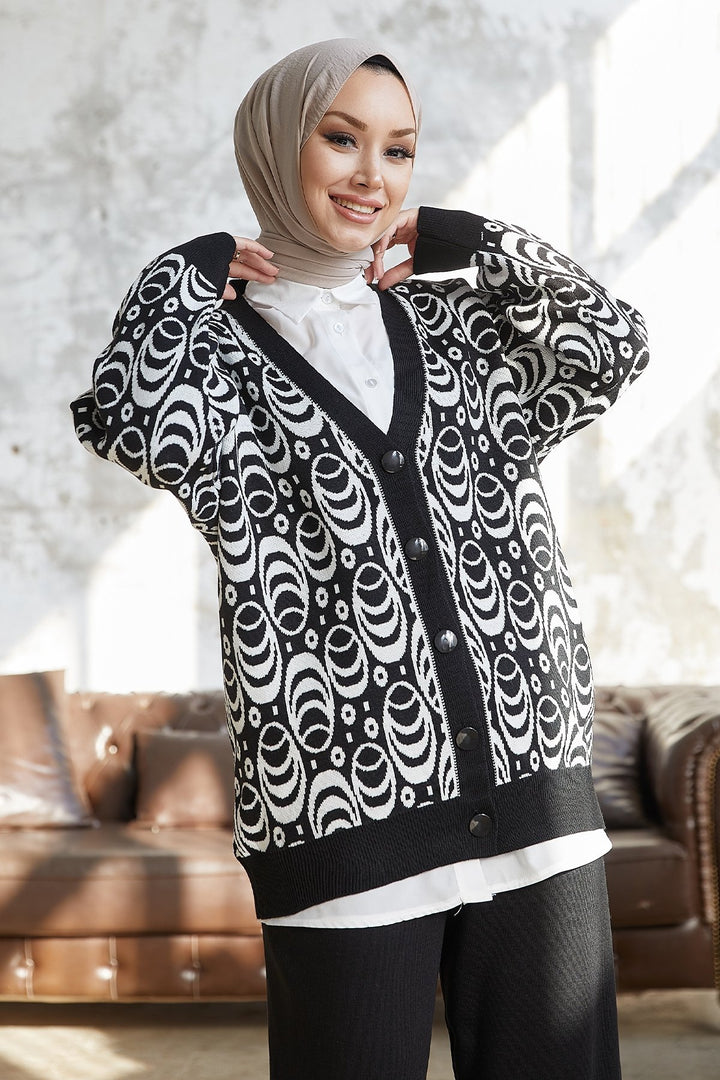 MDS Women Amira Patterned Knitwear Set - Black - Agua Prieta