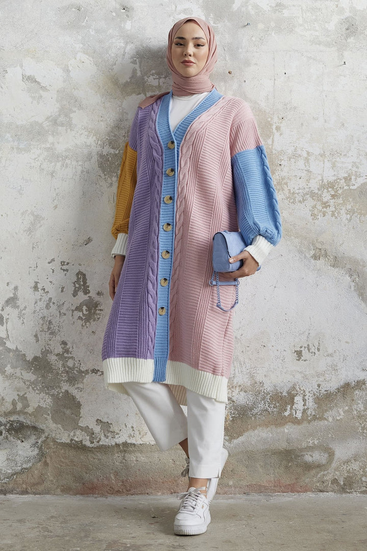 MDS Women Louse Block Colorful Long Knit Cardigan - Powder - Aberdeen