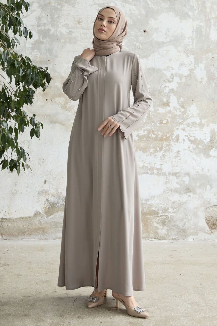 MDS Women Stone Processing Sleeve Abaya - Stone - Hagerstown