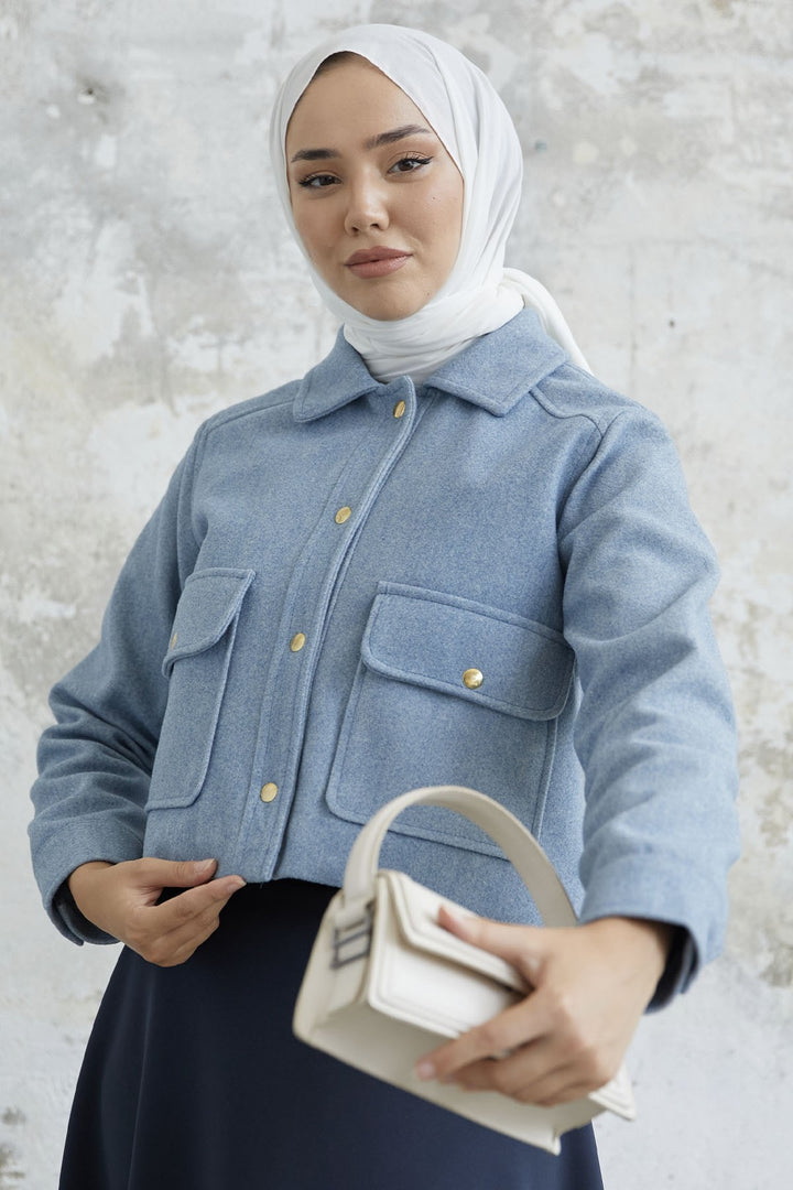 MDS Women Liesa Cover Pocket Cashmere Jacket - Baby Blue - Romford