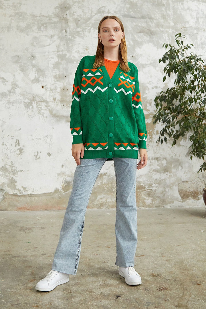 MDS Women Lady Knit Cardigan - Green - Panevėžys