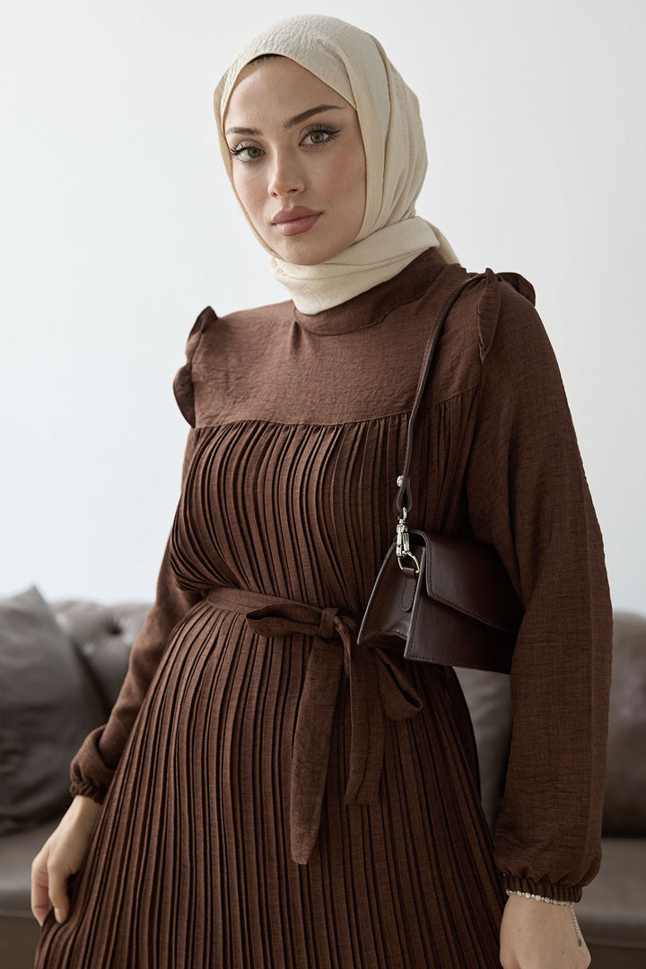 MDS Women Front Pleated Ruffle Detail Set - Bitter Coffee - Coventry