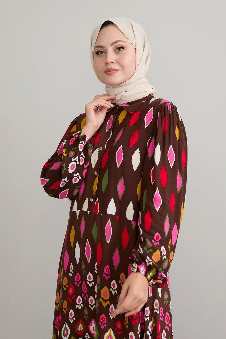MDS Women Shirt Collar Loose Brown Viscose Dress - Torrelavega