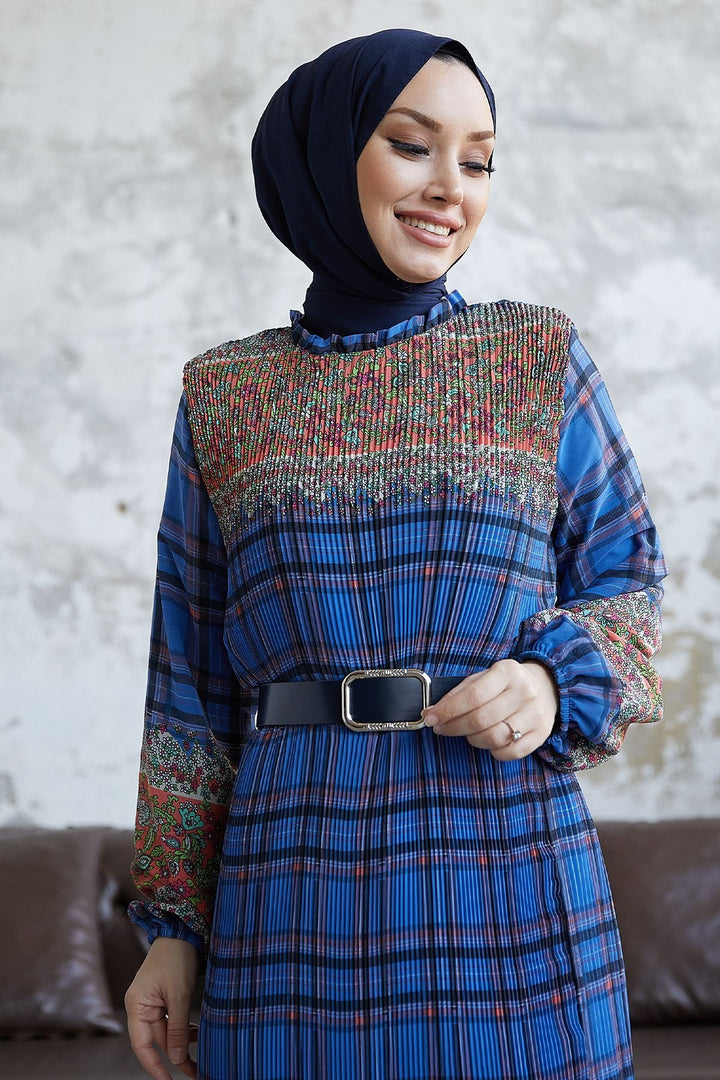 MDS Women Lunya Plaid Pleated Chiffon Dress - Indigo - Port Coquitlam