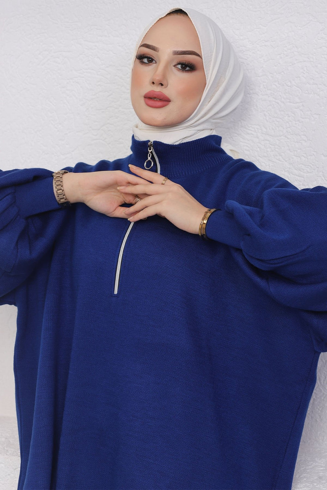 MDS Women Sara Zippered Knit Tunic - Navy - Reşiţa
