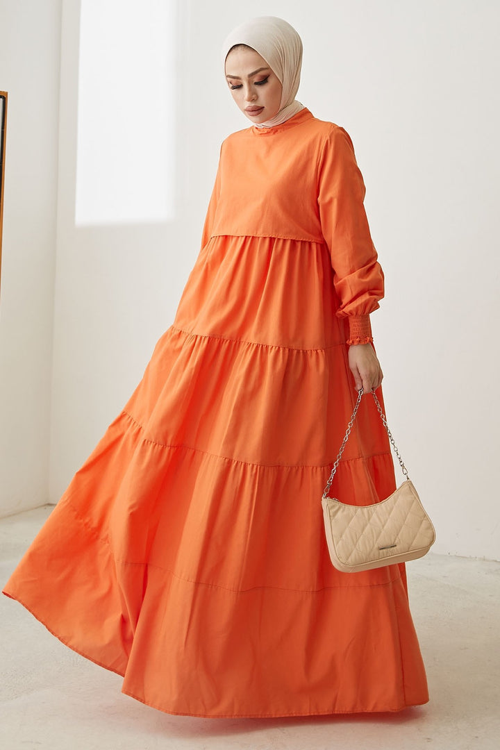 MDS Women Single Layer Detail Loose Dress - Orange - Kampen