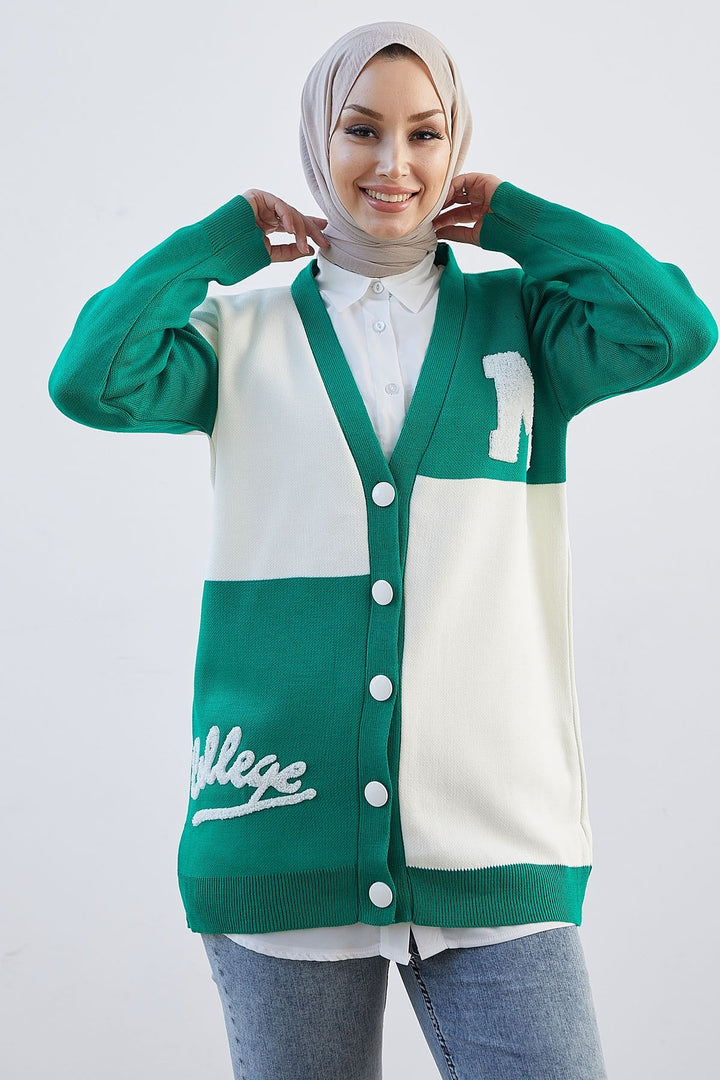 MDS Women M College Knit Cardigan - Green - Mieres