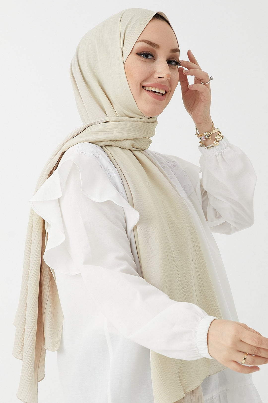 MDS Women Mica Crinkle Silk Shawl - Stone - Durham
