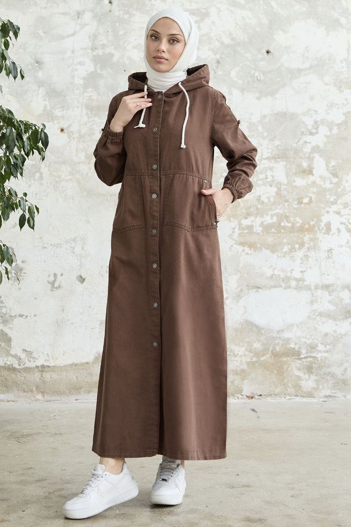 MDS Women Armored Pocket Gabardine Coat - Brown - Velbert