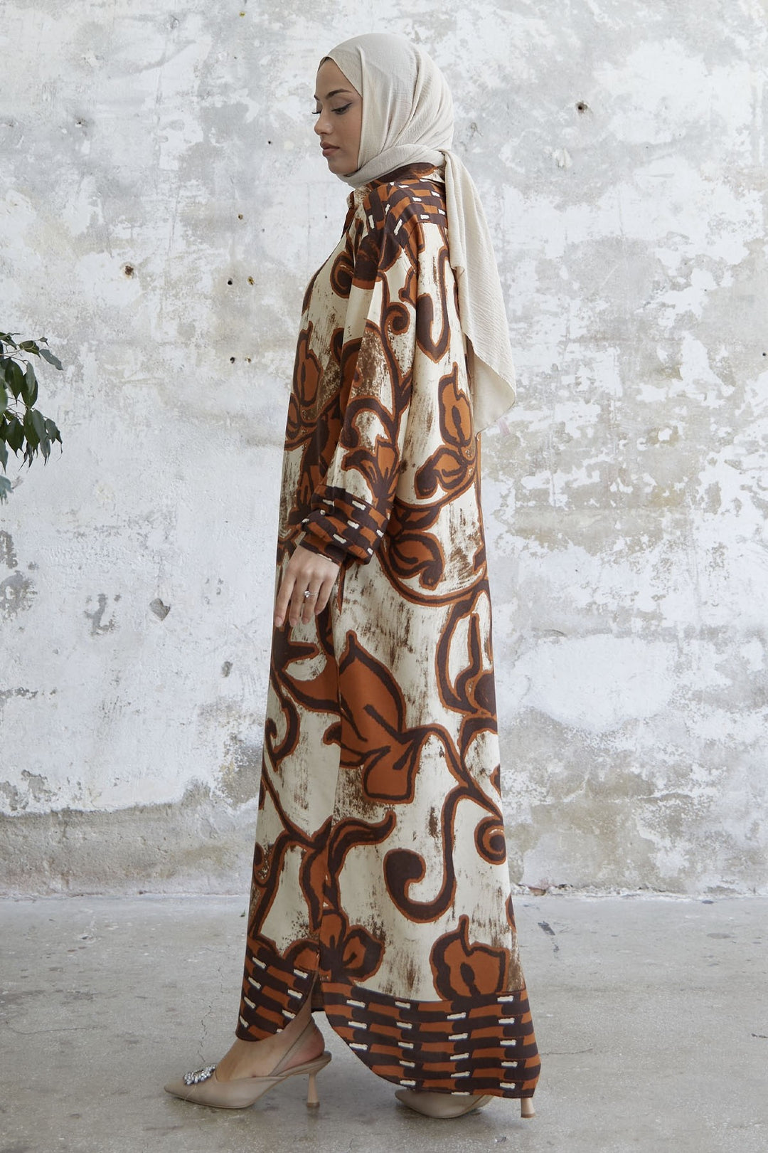 MDS Women Shirt Collar Patterned Viscose Dress - Brown - Castelldefels